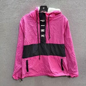 PINK Victoria's Secret Women Jacket XS Colorblock Anorak Sherpa Lined Hooded